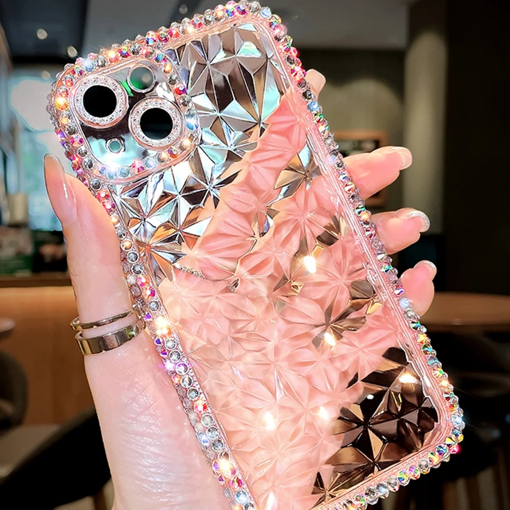 Luxury Diamond Glitter iPhone Case KR1008 – Transparent Water Ripple Bling Shockproof Soft TPU Cover for iPhone 7 to 16 Pro Max and Plus Models