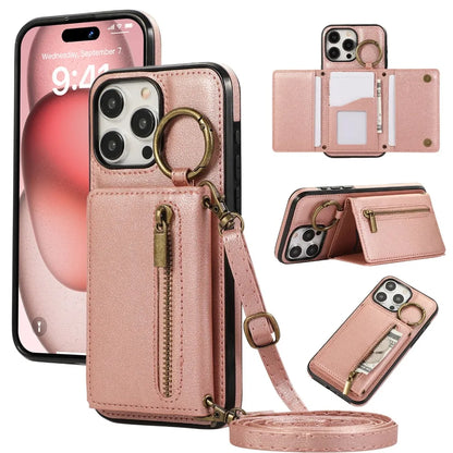 iPhone leather wallet case with built-in stand ring