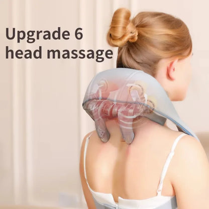 Amiriva Wireless Neck and Shoulder Massager with Heat Function, designed for relaxation and comfort, showing the ergonomic massager draped around a person's neck and shoulders.