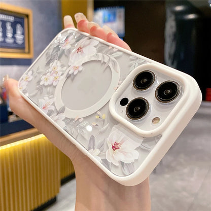 Floral Clear MagSafe Case for iPhone 11–16 Pro Max – Hard Bumper Protection (JUL104)