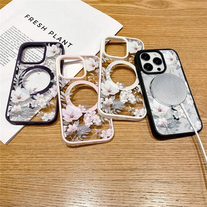 Floral Clear MagSafe Case for iPhone 11–16 Pro Max – Hard Bumper Protection (JUL104)