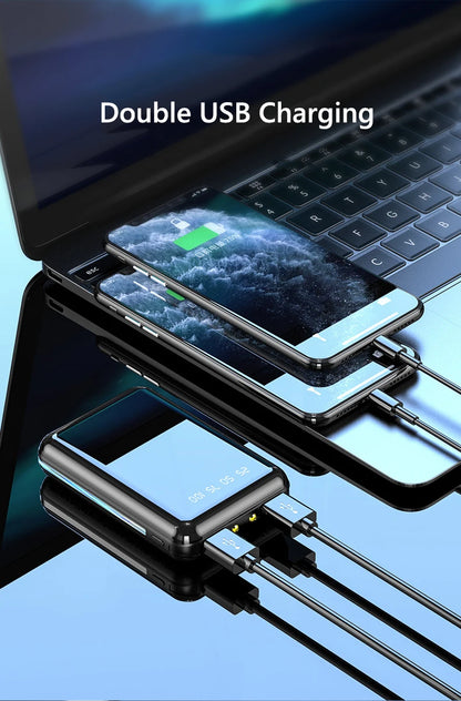 Amiriva Mini 20,000mAh Mirror Screen Power Bank – LED Display & Built-in Cables (AR1008)
