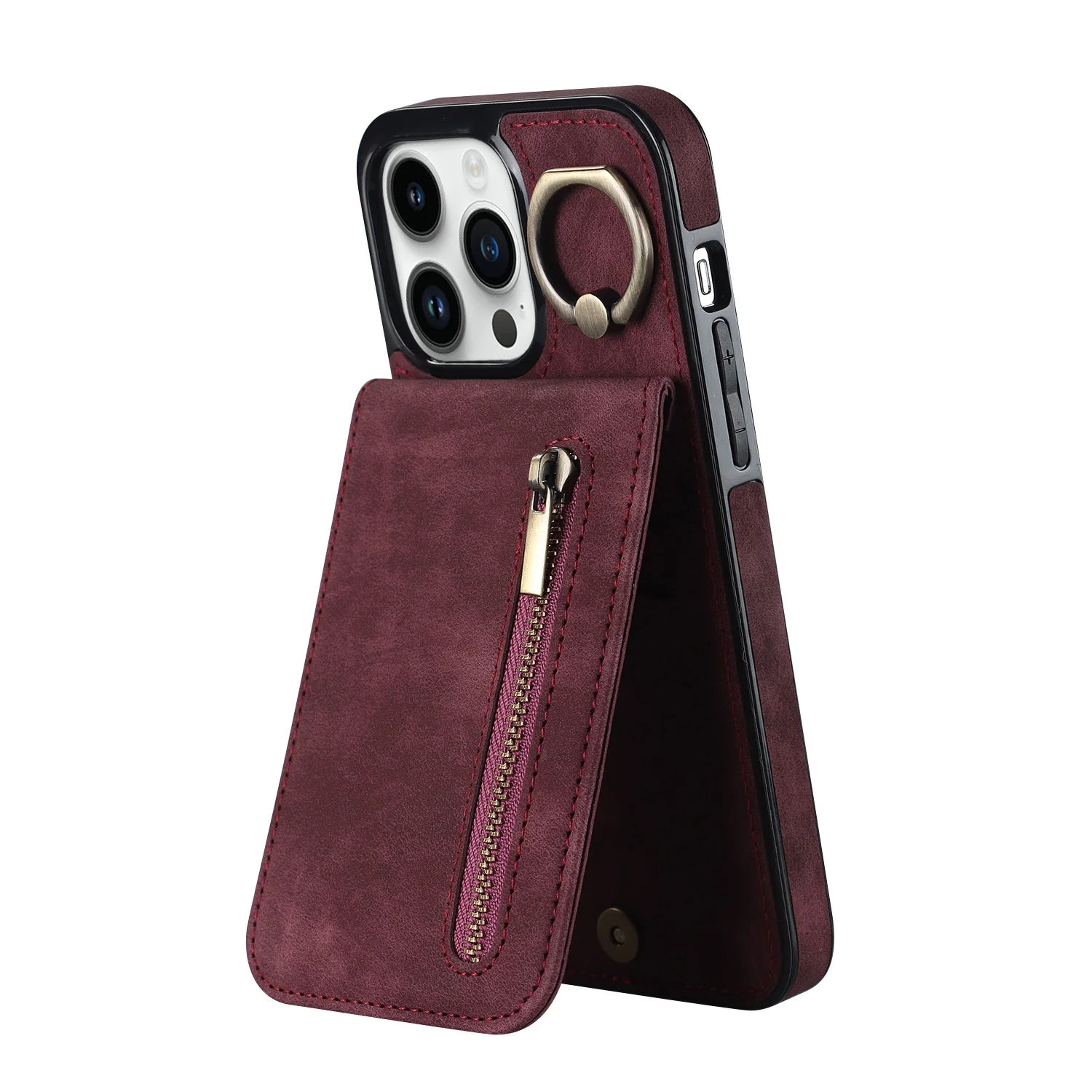 Zipper leather wallet iPhone case with RFID and card slots