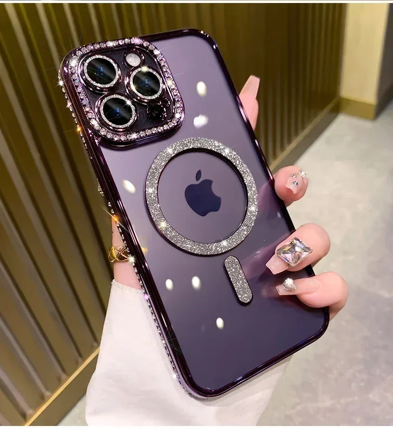 Clear glitter iPhone case with magnetic wireless charging and anti-scratch features – Amiriva
