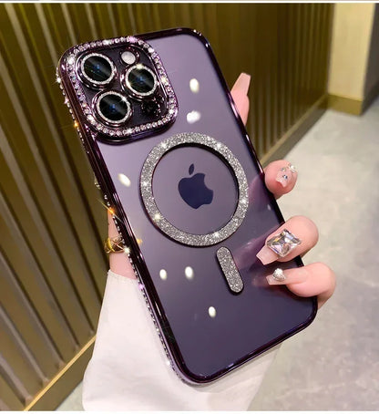 Clear glitter iPhone case with magnetic wireless charging and anti-scratch features – Amiriva