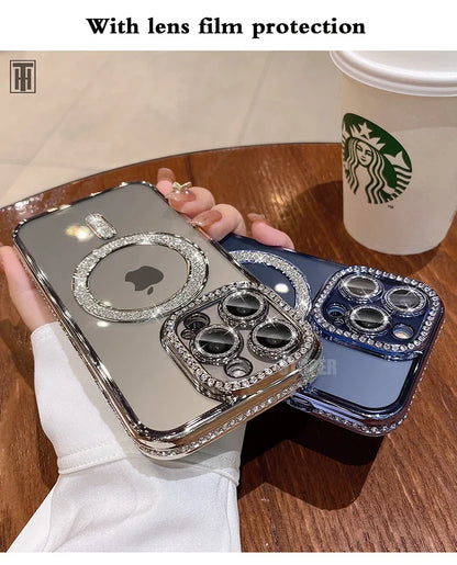Luxury Crystal Diamond Clear MagSafe Case for iPhone 11–15 Pro Max - (JUL103)
