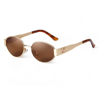 Amiriva retro 90s oval pilot sunglasses with green UV400 gradient lenses and black metal frame for men and women