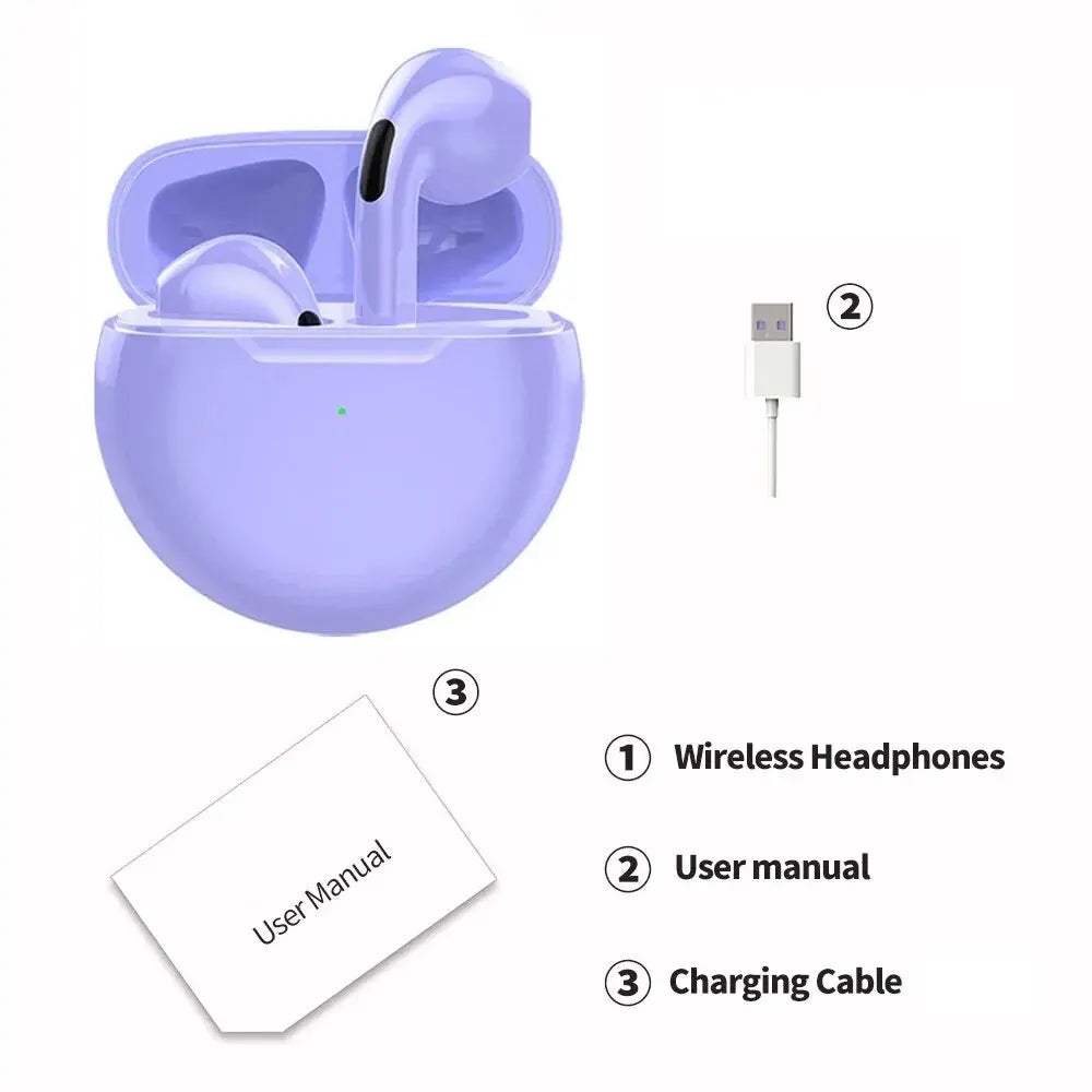 Original Air Pro 6 TWS Wireless Bluetooth Headset by Amiriva – Premium in-ear wireless earbuds with noise-free audio, built-in microphone, and sleek design for everyday use