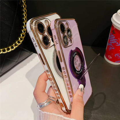 Luxury Plating Flower Frame Magsafe Magnetic Stand Phone Case For iPhone - (SF1009)