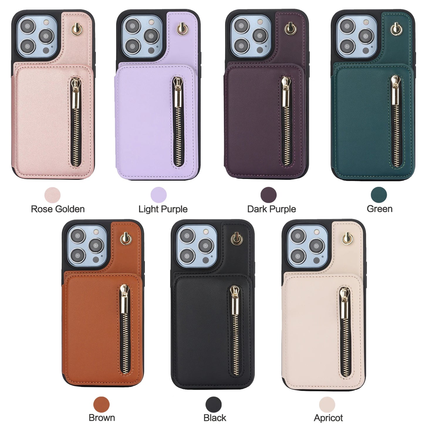Amiriva RFID zipper wallet iPhone case with crossbody strap and card holder compartment