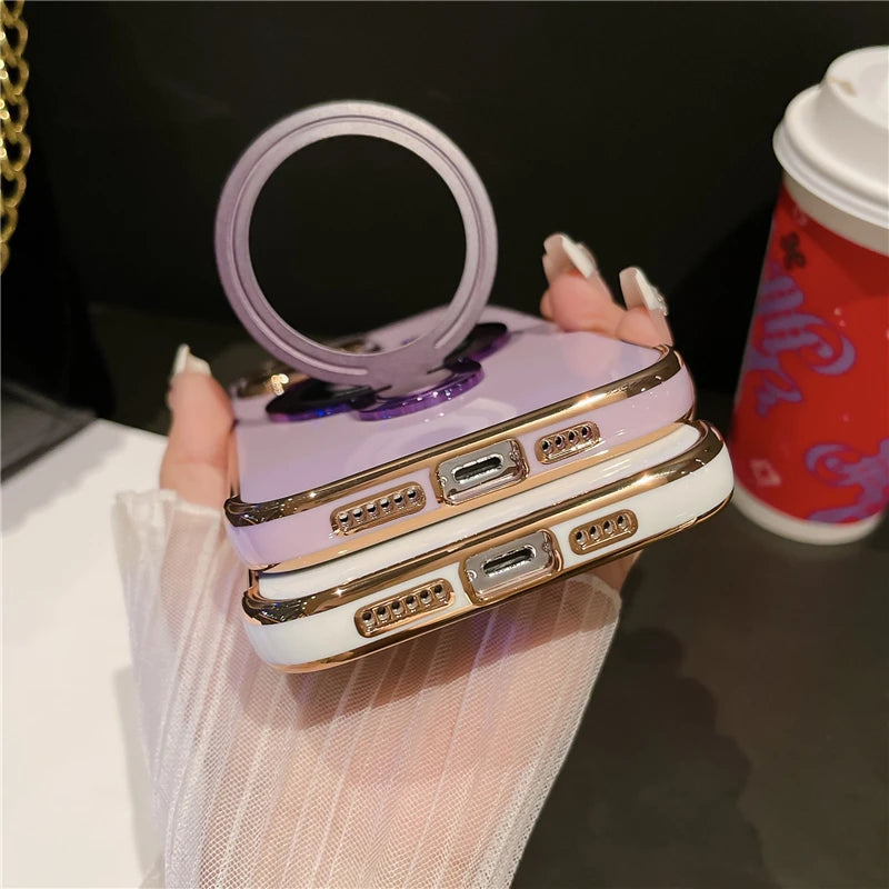Luxury Plating Flower Frame Magsafe Magnetic Stand Phone Case For iPhone - (SF1009)
