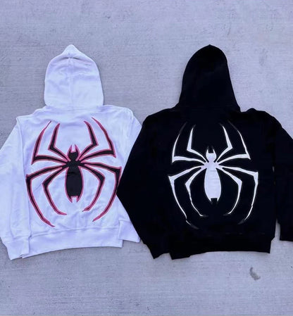 Amiriva women's Y2K spider print zip-up hoodie with loose fit and grunge hip hop design for autumn and winter casual wear
