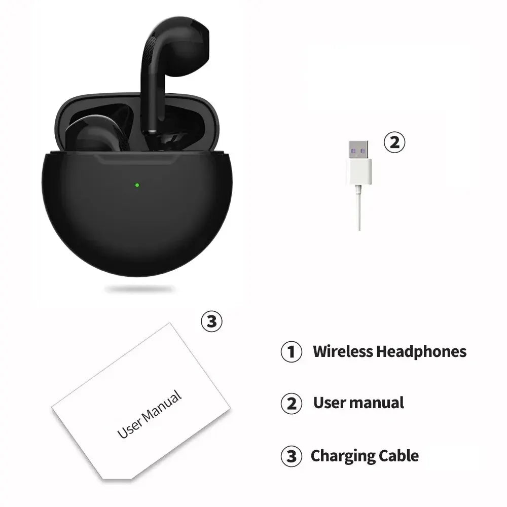 Original Air Pro 6 TWS Wireless Bluetooth Headset by Amiriva – Premium in-ear wireless earbuds with noise-free audio, built-in microphone, and sleek design for everyday use