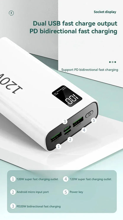 120W 500,000mAh Power Bank – Ultra High Capacity Fast Charger with Digital Display (AR1007)