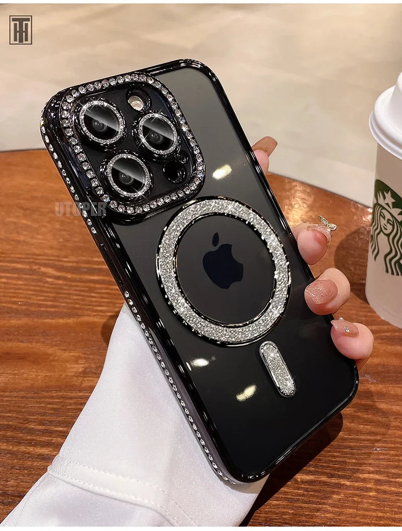 Luxury Crystal Diamond Clear MagSafe Case for iPhone 11–15 Pro Max - (JUL103)