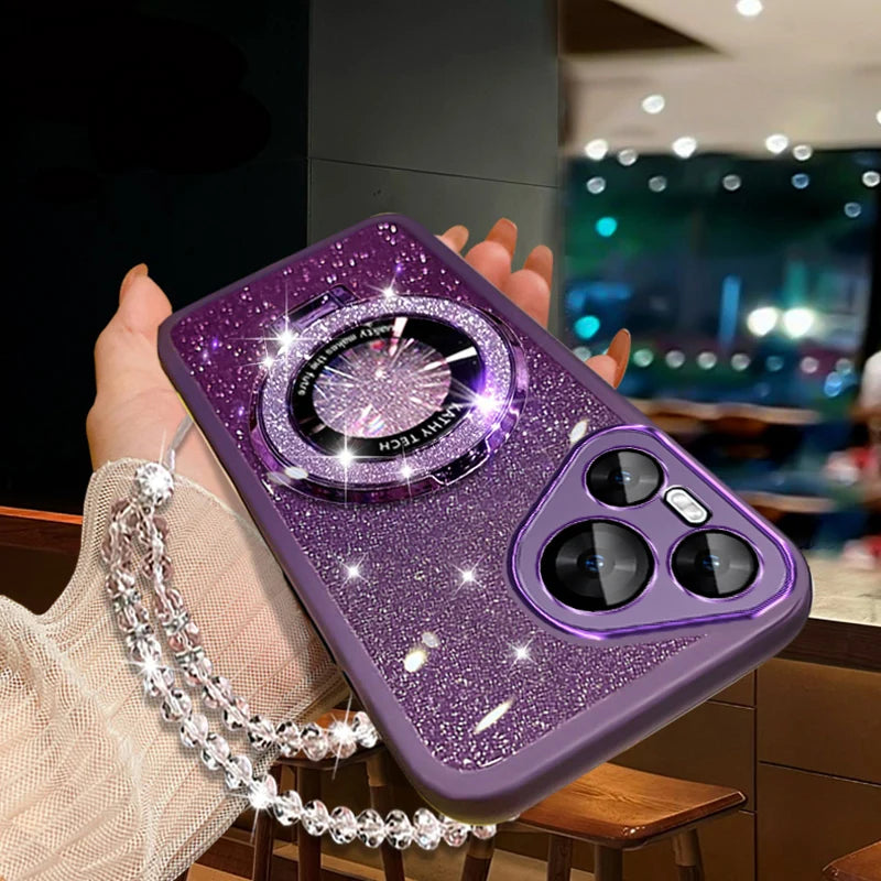 Glitter Crystal Bracelet Magsafe Phone Case for Samsung Galaxy S24 S23 S22 – Transparent Soft Silicone with Kickstand – Amiriva