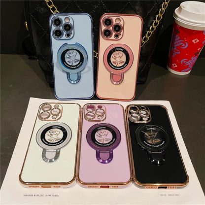 Luxury Plating Flower Frame Magsafe Magnetic Stand Phone Case For iPhone - (SF1009)