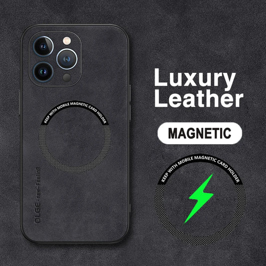 MagSafe Leather Case for iPhone 11–16 Pro Max – Shockproof & Premium Design (AR1005)