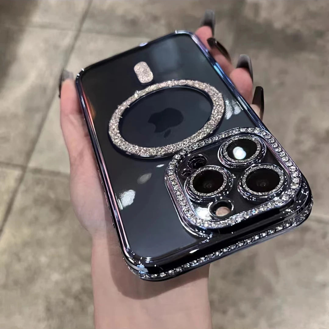 Amiriva Pink Glitter iPhone 16 Case with Rhinestones – MagSafe Compatible, Shockproof, and Stylish for iPhone 16, Pro Max, and Plus