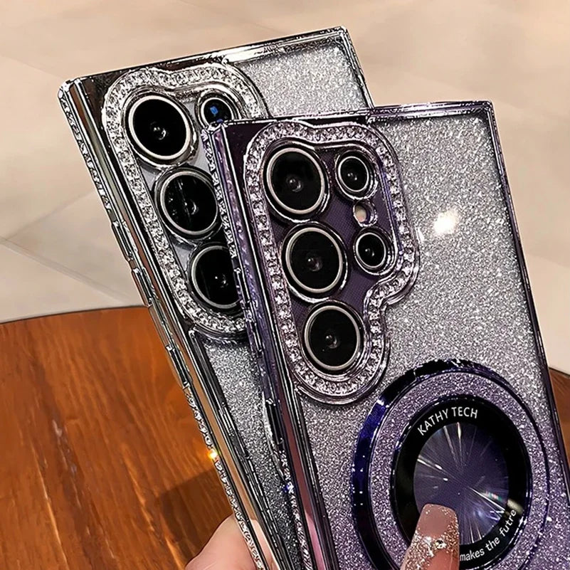Luxury Glitter MagSafe Diamond Case for Samsung Galaxy S24 S23 Ultra with Gradient Plating and Kickstand – Amiriva