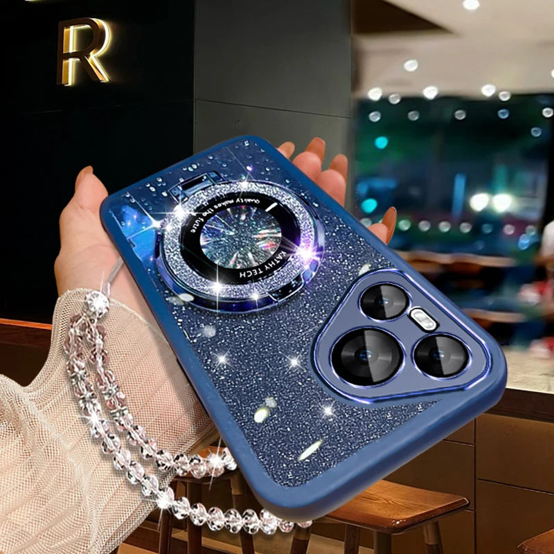 Glitter Crystal Bracelet Magsafe Phone Case for Samsung Galaxy S24 S23 S22 – Transparent Soft Silicone with Kickstand – Amiriva