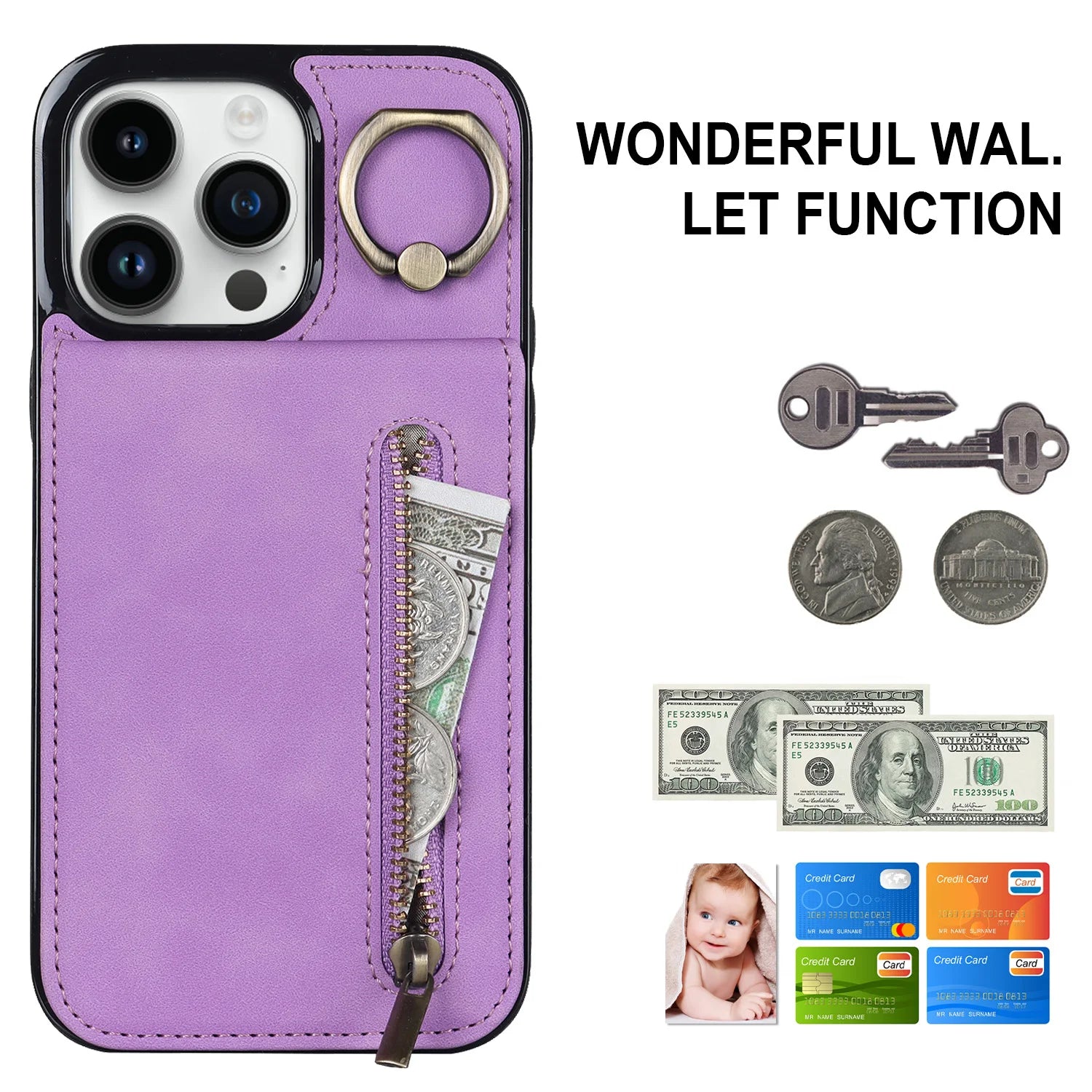 Zipper leather wallet iPhone case with RFID and card slots