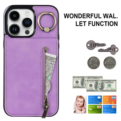 Zipper leather wallet iPhone case with RFID and card slots