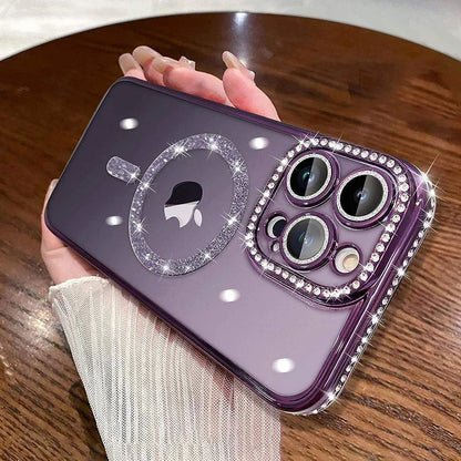 Bling Glitter iPhone 16 Case with Rhinestones – MagSafe Compatible, Shockproof, Pink Glitter Cover for iPhone 16, Pro Max, Plus - (KR1006)