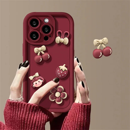 Amiriva Flower Candy Phone Case For iPhone Cute Autumn Soft Silicone Case Cherry Girl 
