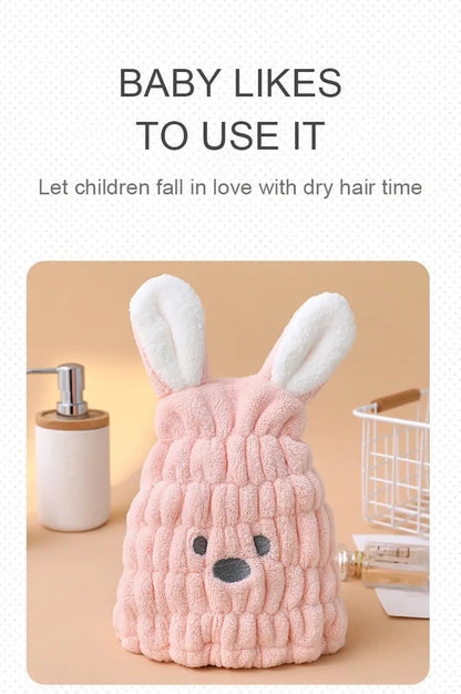 Amiriva Baby Girl Hair Towel with Cute Rabbit Ears – Coral Fleece Quick Dry Towel