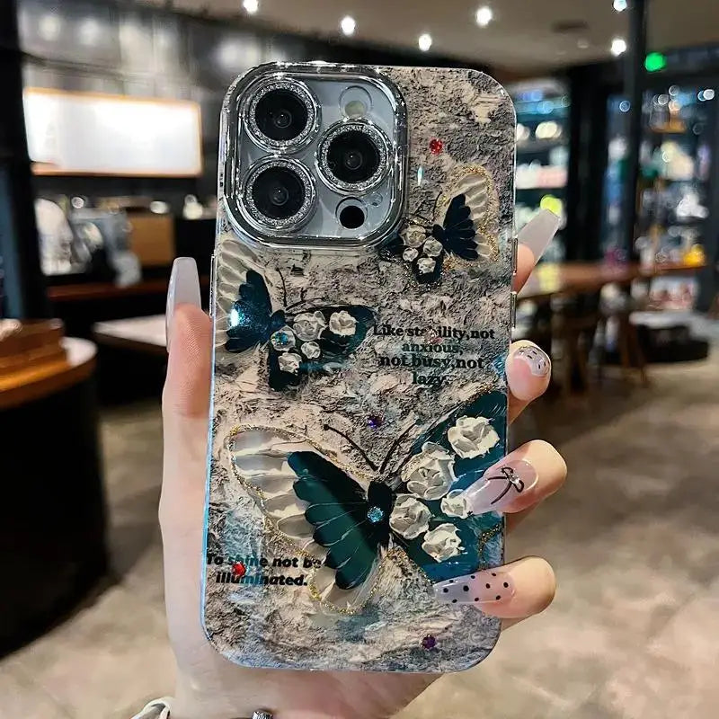 Luxury Black Butterfly Glitter iPhone Case – Floral Laser Design + Free Shipping | Amiriva
