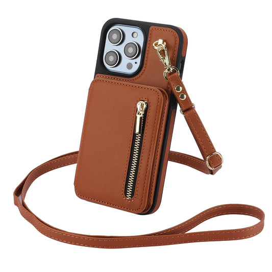 Zipper Cards Bag Crossbody Leather RFID Wallet Case For iPhone - (ZP1001)