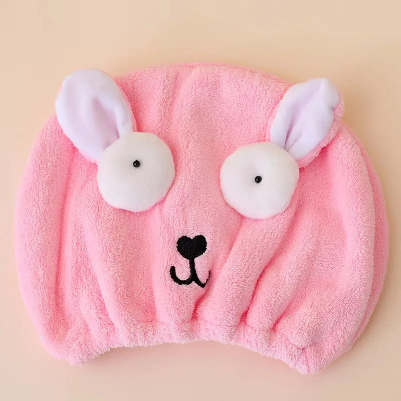 Amiriva Quick-Dry Hair Cap – Cute Cartoon Coral Velvet Towel Wrap for Women and Children