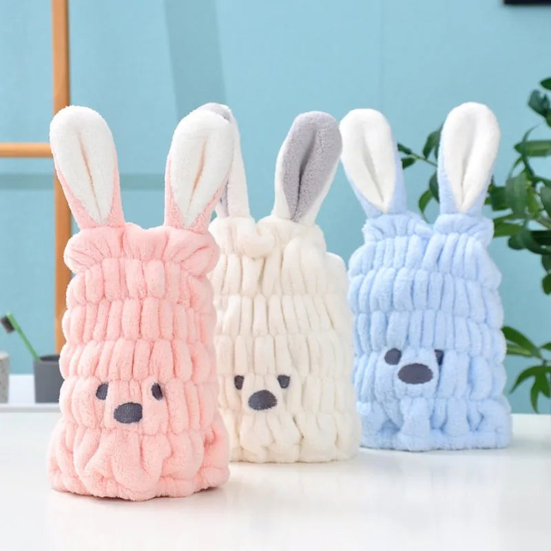 Amiriva Baby Girl Hair Towel with Cute Rabbit Ears – Coral Fleece Quick Dry Towel