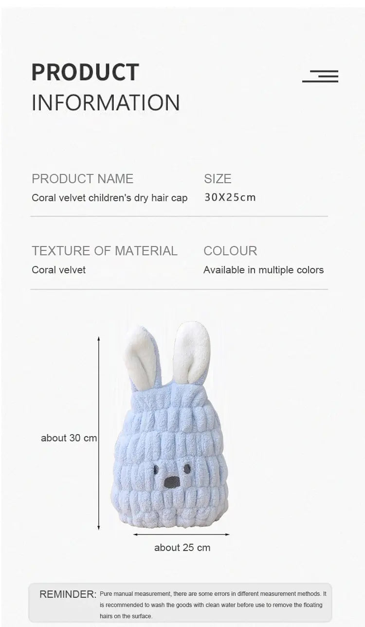 Amiriva Baby Girl Hair Towel with Cute Rabbit Ears – Coral Fleece Quick Dry Towel