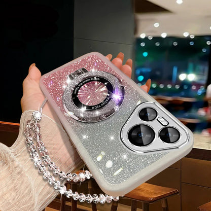 Glitter Crystal Bracelet Magsafe Phone Case for Samsung Galaxy S24 S23 S22 – Transparent Soft Silicone with Kickstand – Amiriva