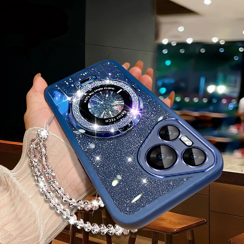 Glitter Crystal Bracelet Magsafe Phone Case for Samsung Galaxy S24 S23 S22 – Transparent Soft Silicone with Kickstand – Amiriva