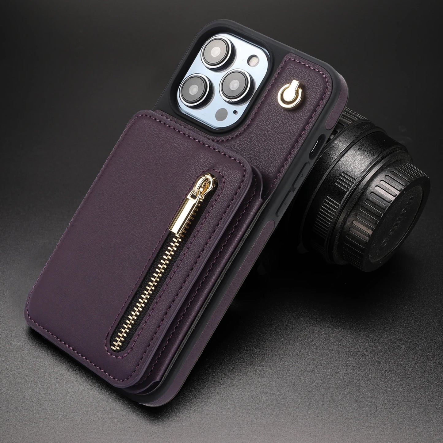 Amiriva iPhone wallet case worn with lanyard as a crossbody bag for hands-free use