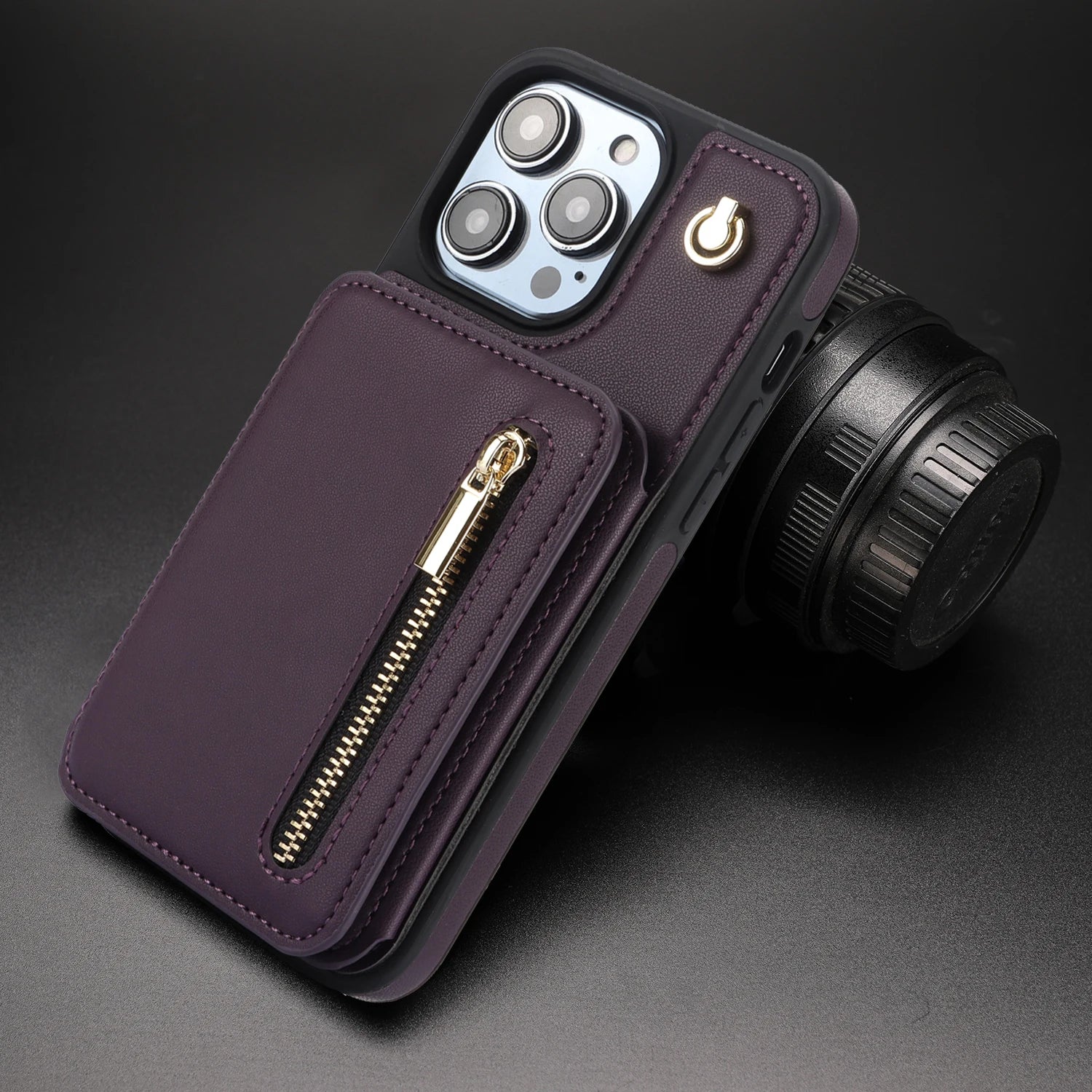 Amiriva iPhone wallet case worn with lanyard as a crossbody bag for hands-free use