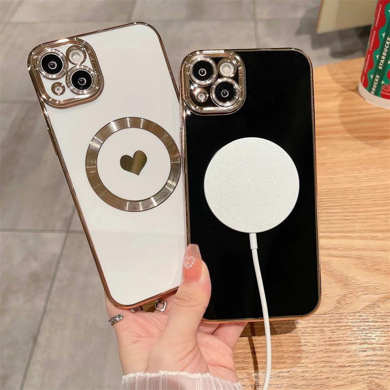 Amiriva Luxury MagSafe Magnetic Love Heart iPhone Case – Wireless Charging, Anti-Scratch, Anti-Fingerprint Protection for iPhone 11, 12, 13, 14, 15, 16 Pro Max Plus