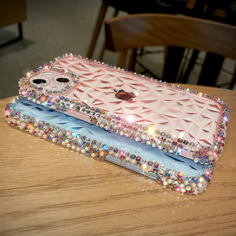 Luxury Diamond Glitter iPhone Case KR1008 – Transparent Water Ripple Bling Shockproof Soft TPU Cover for iPhone 7 to 16 Pro Max and Plus Models
