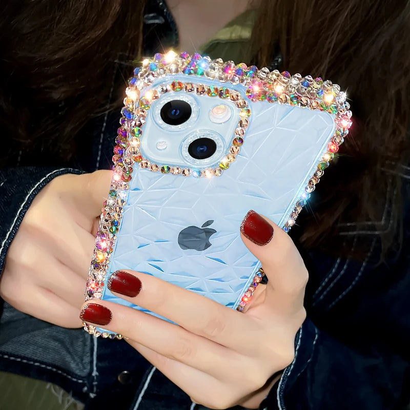 Luxury Diamond Glitter iPhone Case KR1008 – Transparent Water Ripple Bling Shockproof Soft TPU Cover for iPhone 7 to 16 Pro Max and Plus Models