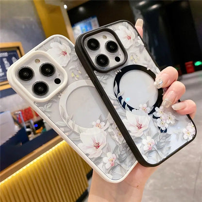 Floral Clear MagSafe Case for iPhone 11–16 Pro Max – Hard Bumper Protection (JUL104)