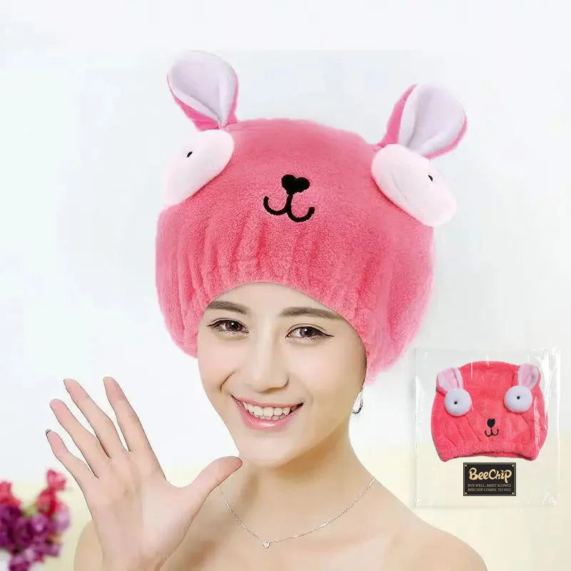 Amiriva Quick-Dry Hair Cap – Cute Cartoon Coral Velvet Towel Wrap for Women and Children