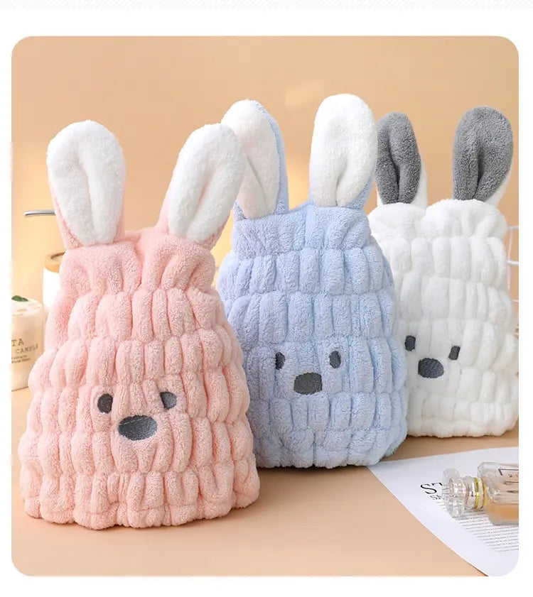 Amiriva Baby Girl Hair Towel with Cute Rabbit Ears – Coral Fleece Quick Dry Towel