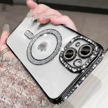 Crystal Diamond Clear Case for iPhone – Sparkly MagSafe Bling Cover | Amiriva - (SN1004)