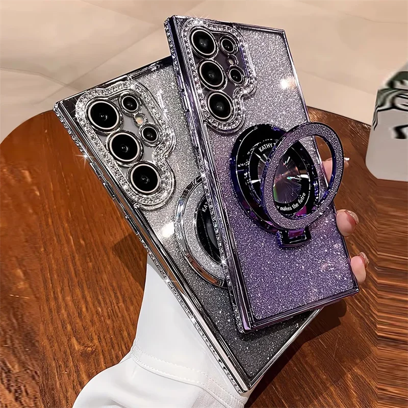Luxury Glitter MagSafe Bracket Case for Samsung Galaxy – Diamond Plating, Wireless Charging, Shockproof | Amiriva - (SS1008)