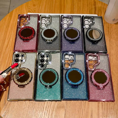Luxury Glitter Mirror MagSafe Case for Samsung Galaxy S25 S24 S23 Ultra with Diamond Bracket and Fold Stand – Amiriva
