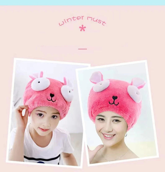 Amiriva Quick-Dry Hair Cap – Cute Cartoon Coral Velvet Towel Wrap for Women and Children