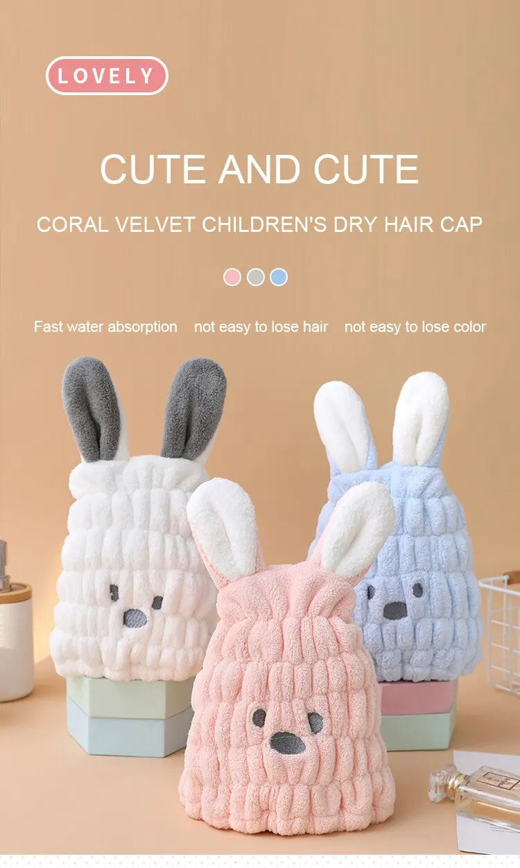 Amiriva Baby Girl Hair Towel with Cute Rabbit Ears – Coral Fleece Quick Dry Towel